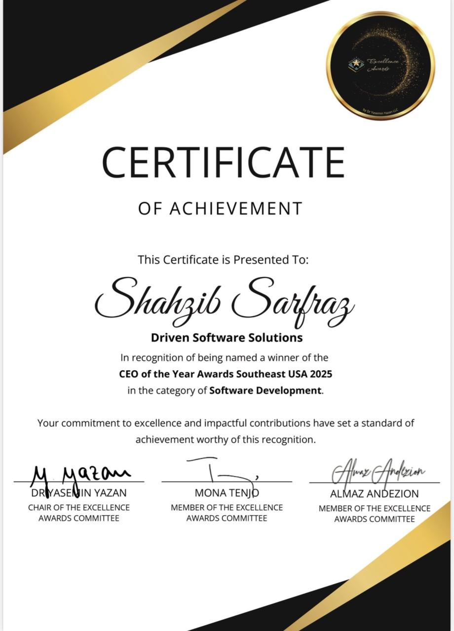 Global CEO of the Year Certificate
